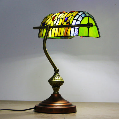 European Tiffany Vintage Bank Glass Hardware 1-Light Table Lamp
