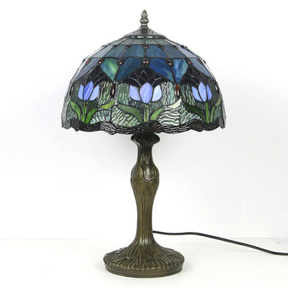 European Style Tiffany Gemstone Flower Dome 1-Light Table Lamp