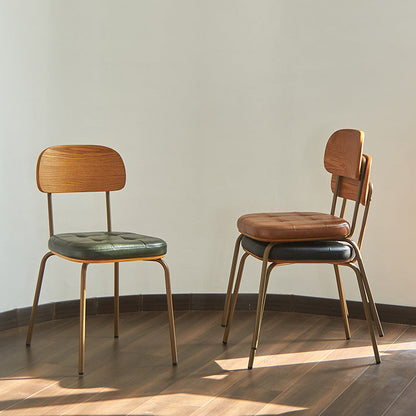 Modern Minimalist Square Metal PU Leather Four Legs  Dining Chair Backrest For Dining Room