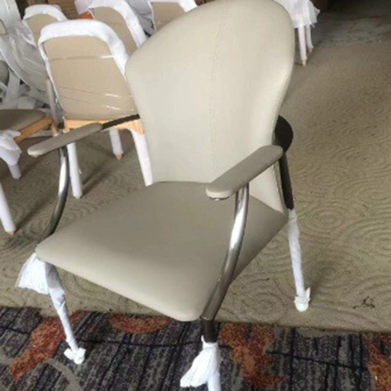 Modern Simplicity Microfiber Leather Stainless Steel Sponge Square Wraparound Dining Chair Backrest Armrest For Dining Room