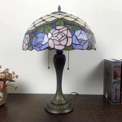 European Tiffany Flowers Stained Glass 2-Light Table Lamp