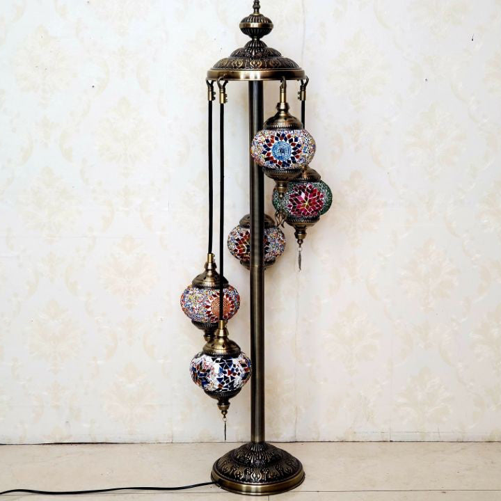 Traditional Tiffany Oval Ball Iron Stained Glass 5/7 Light Standing Floor Lamp For Living Room