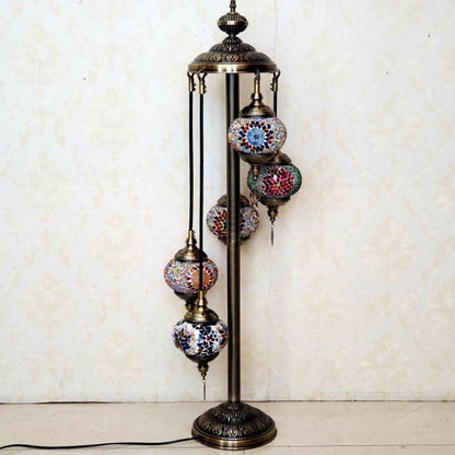 Traditional Tiffany Oval Ball Iron Stained Glass 5/7 Light Standing Floor Lamp For Living Room