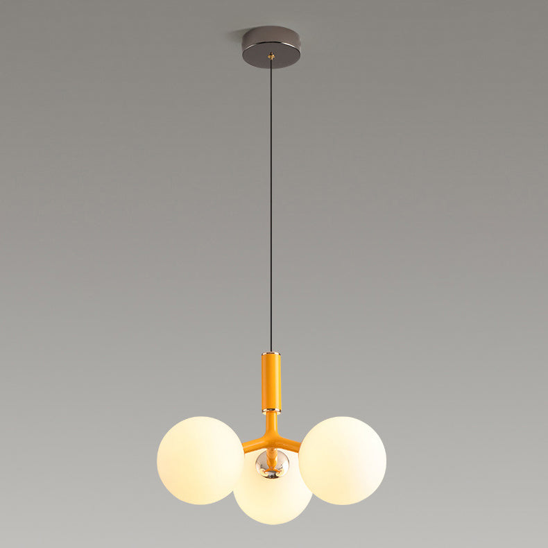 Contemporary Nordic Aluminum Iron Glass Ball 3-Light Chandelier For Dining Room