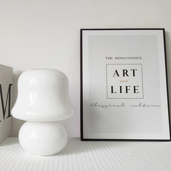 French Cream Handmade Glass Mushroom 1-Light Table Lamp
