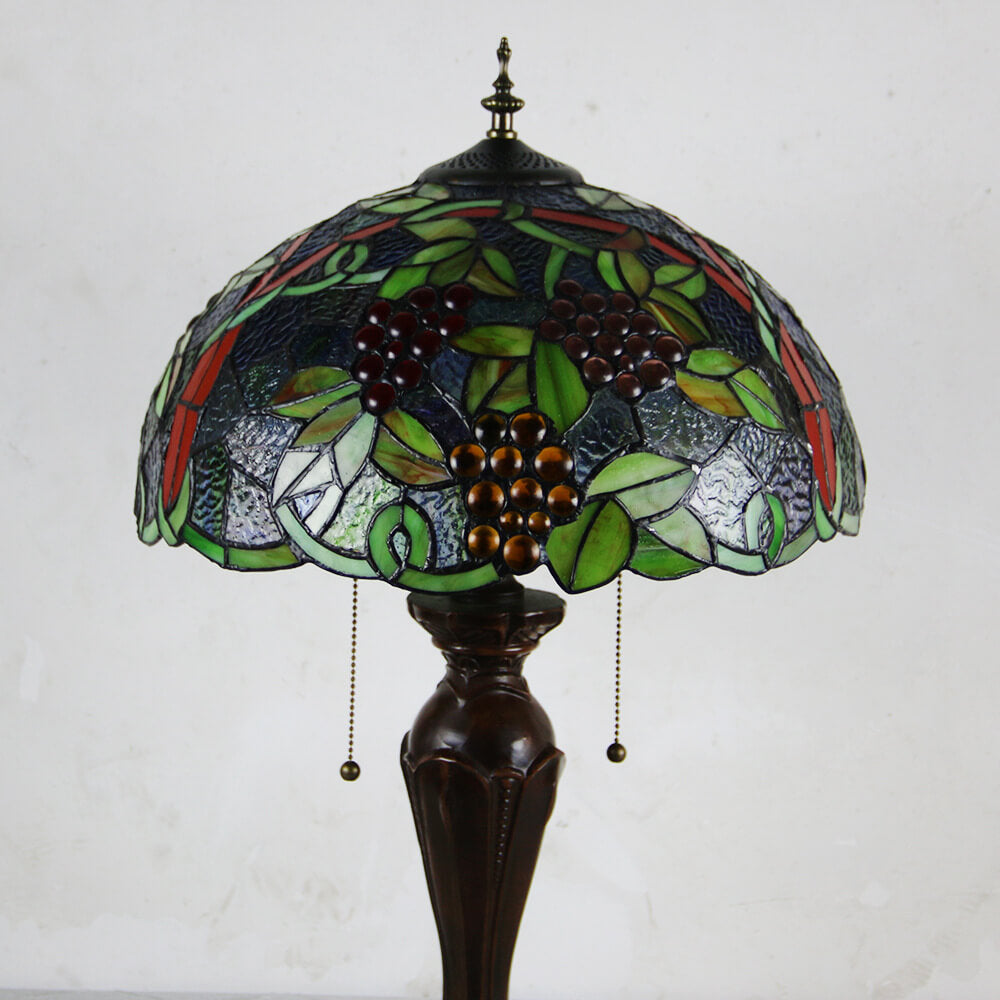 Tiffany European Retro Flowers Stained Glass Pull Cord 1-Light Table Lamp