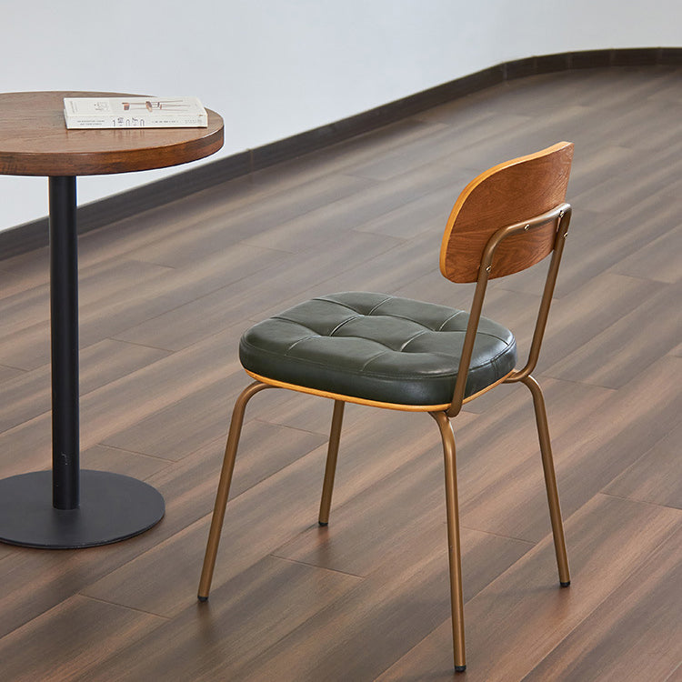 Modern Minimalist Square Metal PU Leather Four Legs  Dining Chair Backrest For Dining Room