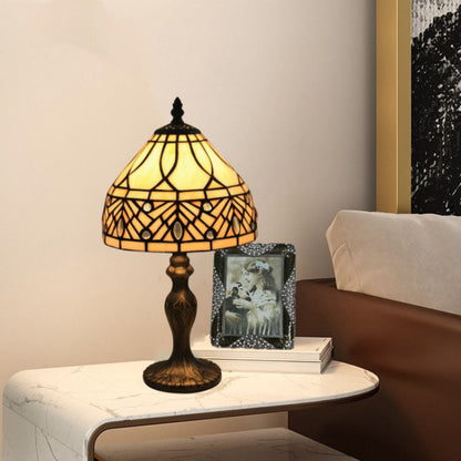 Traditional Tiffany Resin Glass Umbrella Shape 1-Light Table Lamp For Bedroom