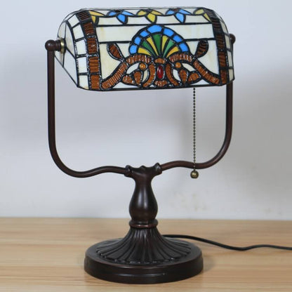 Tiffany Floral Butterfly Stained Glass 1-Light Bank Zipper Table Lamp