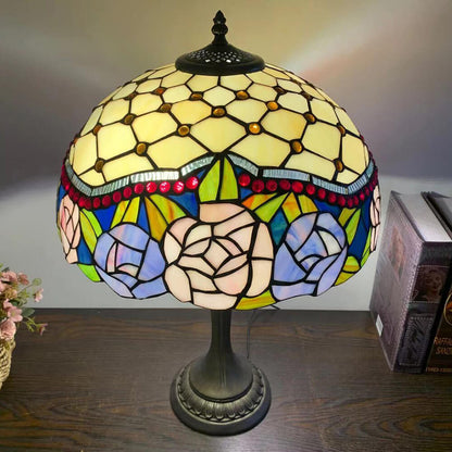 European Tiffany Flowers Stained Glass 2-Light Table Lamp