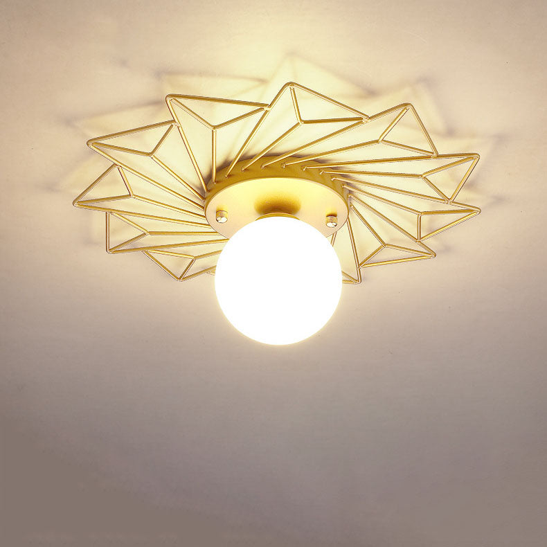 Nordic Light Luxury Sunflower Windmill Hardware Glass 1-Light Semi-Flush Mount Light