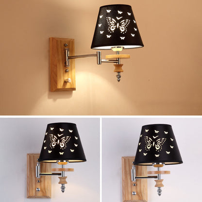 مصباح حائطي بتصميم مخروطي على شكل فراشة من القماش الأسود بتصميم بسيط إسكندنافي، نصف ضوء 