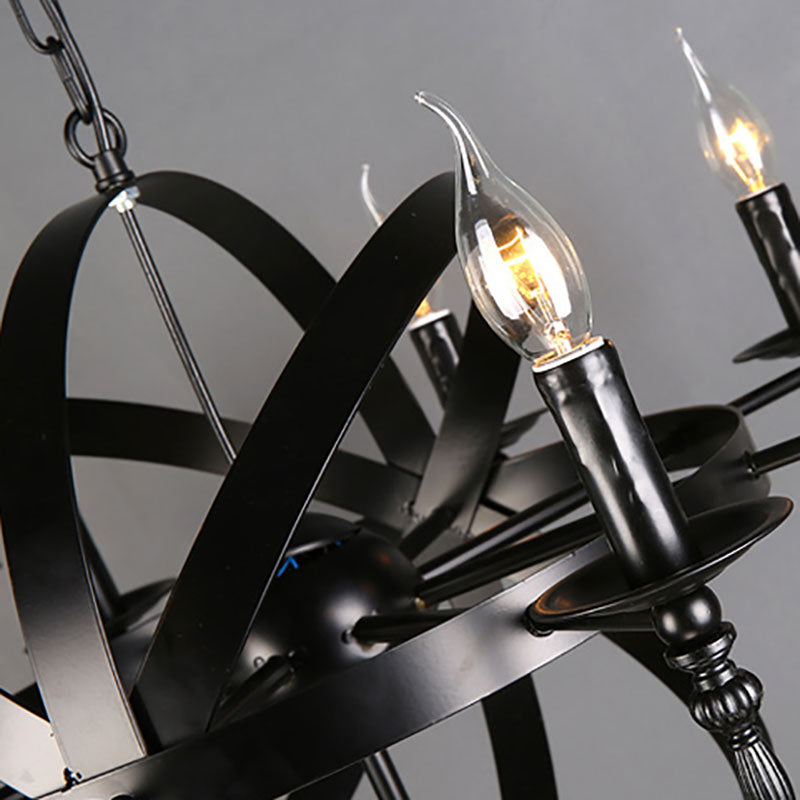 Traditional Colonial Round Ball Candelabra Iron 6/8 Light Chandelier For Living Room