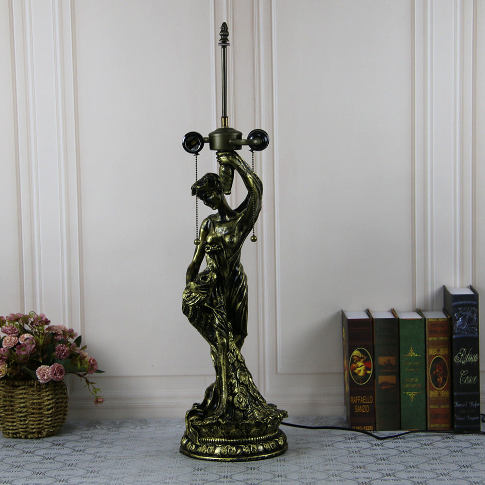 Traditional Tiffany Resin Glass Dome Grape Cow Diamond Pretty Woman Base 2-Light Table Lamp For Bedside
