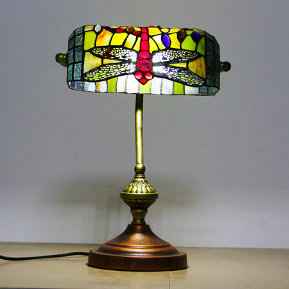 European Tiffany Vintage Bank Glass Hardware 1-Light Table Lamp