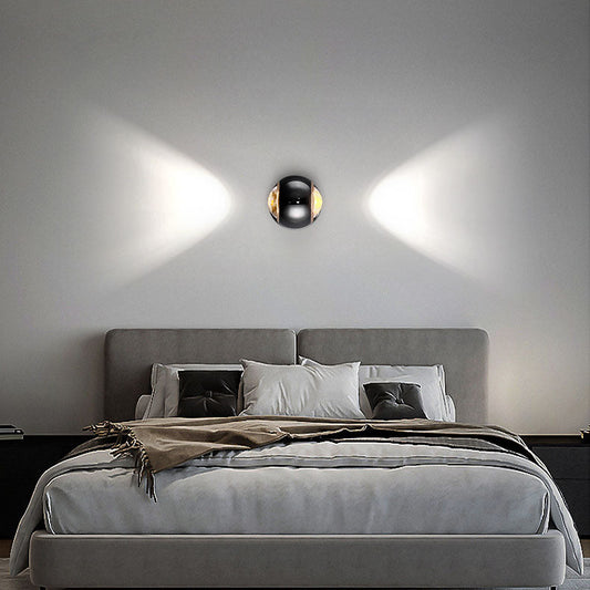 مصباح حائط LED معاصر من الألومنيوم بتصميم نصف دائري مضيء لأعلى ولأسفل لغرفة النوم 