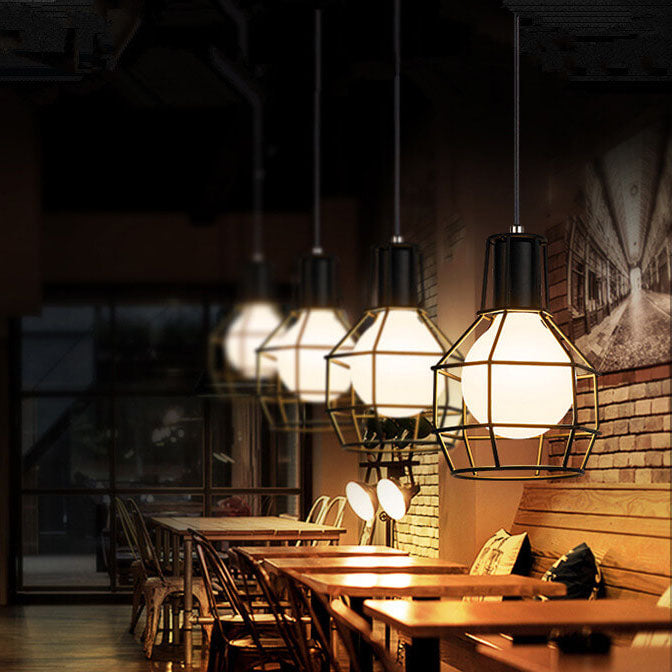 Industrial Creative Iron Round Cage 1-Light Pendant Light