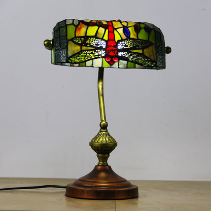 European Tiffany Vintage Bank Glass Hardware 1-Light Table Lamp
