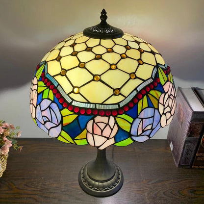 European Tiffany Flowers Stained Glass 2-Light Table Lamp