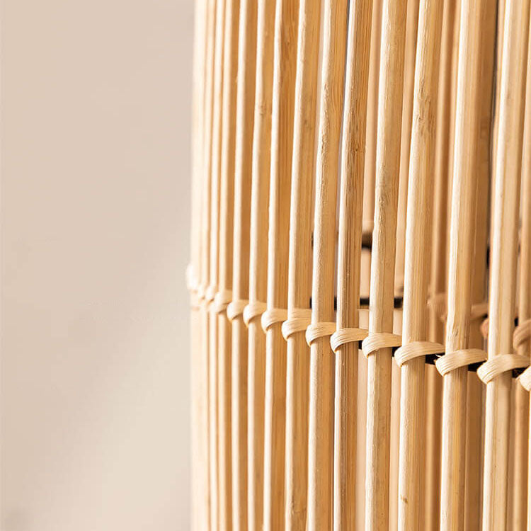 Traditional Vintage Rattan Weaving Cylinder 1-Light Table Lamp For Home Office