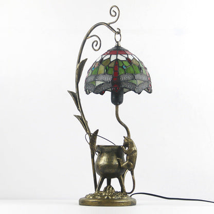 Vintage Tiffany Dome Stained Glass Mouse Base 1-Light Table Lamp