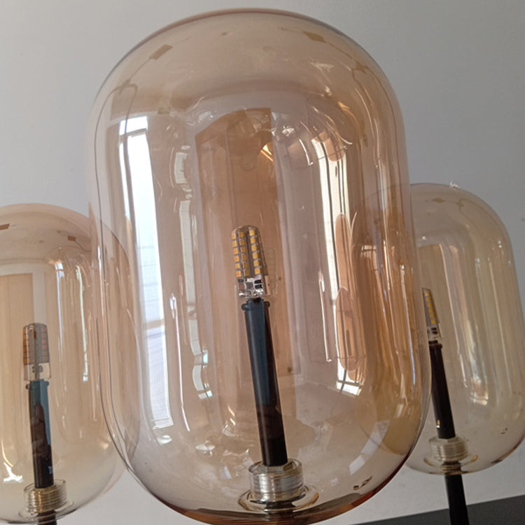 ثريا جزيرة LED بتصميم عصري إبداعي مستطيل الشكل من الحديد والزجاج بستة مصابيح لغرفة المعيشة 