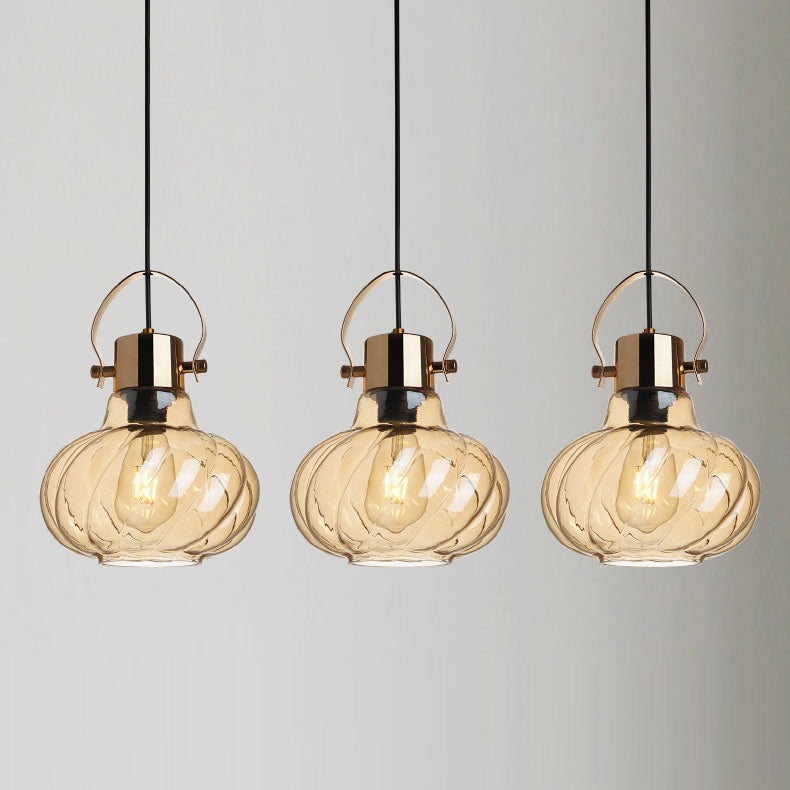 Modern Simplicity Iron Glass Pumpkin Shade 1/3-Light Island Light Chandelier For Dining Room