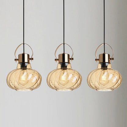 Modern Simplicity Iron Glass Pumpkin Shade 1/3-Light Island Light Chandelier For Dining Room