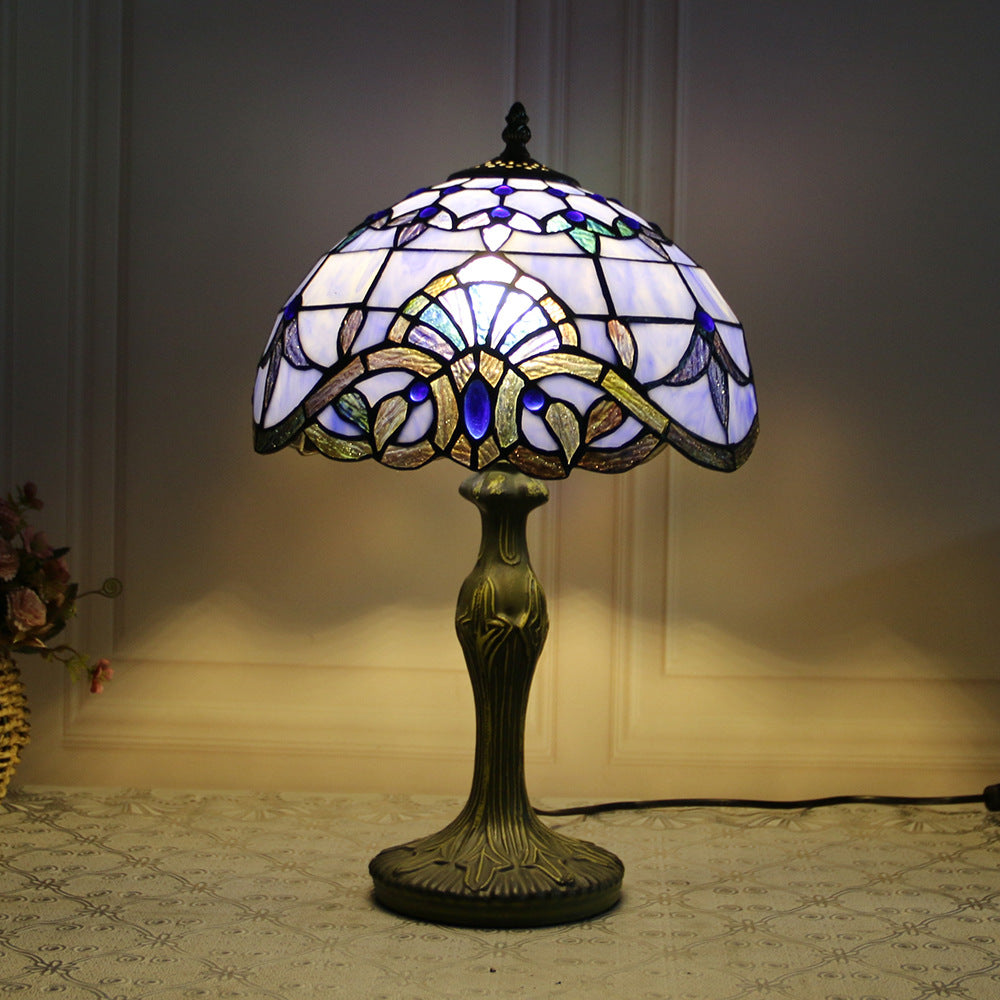 Traditional Tiffany Dragonfly Stained Glass Resin Base 1-Light Table Lamp For Home Office