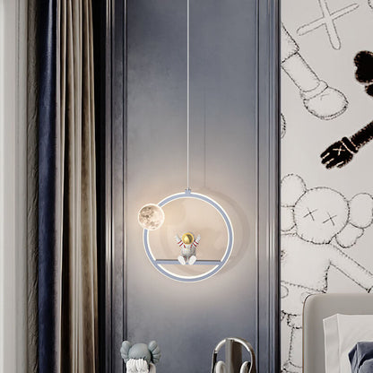 Nordic Cartoon Round Acrylic  Astronaut LED Pendant Light