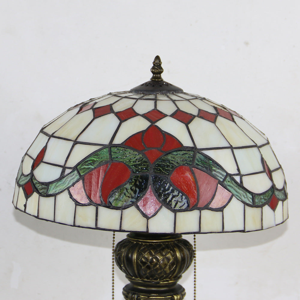 Traditional Tiffany Resin Glass Dome Hemispheric Flower 2-Light Table Lamp For Bedside