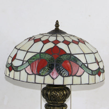 Traditional Tiffany Resin Glass Dome Hemispheric Flower 2-Light Table Lamp For Bedside