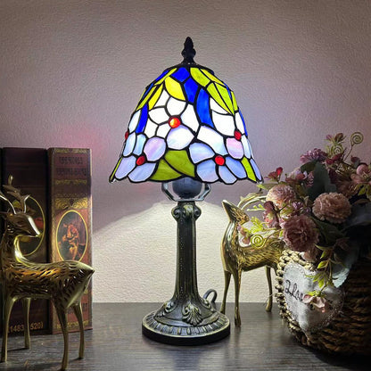 Traditional Tiffany Alloy Glass Dome Flower 1-Light Table Lamp For Bedside