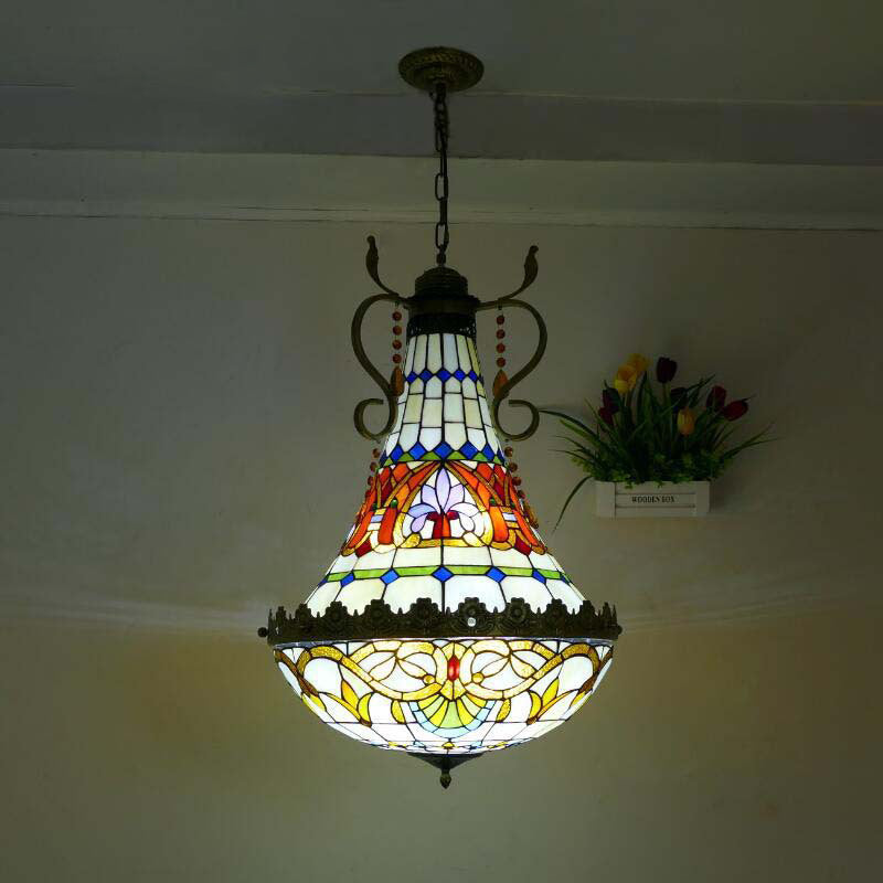 Traditional Vintage Half Round Table Teardrop Iron Glass 5/8 Light Pendant Light For Living Room