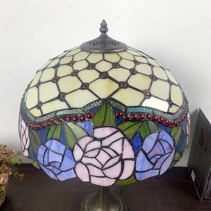 European Tiffany Flowers Stained Glass 2-Light Table Lamp
