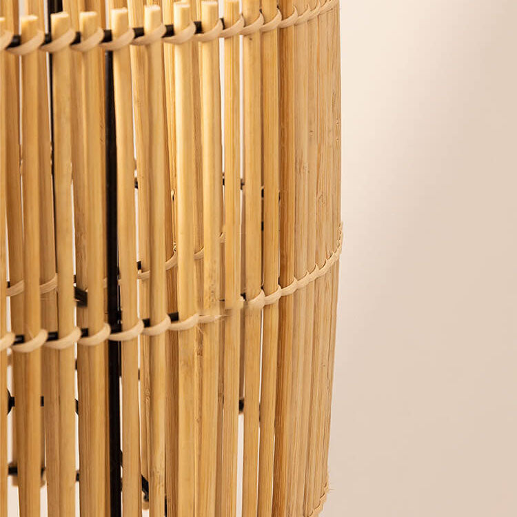 Traditional Vintage Rattan Weaving Cylinder 1-Light Table Lamp For Home Office