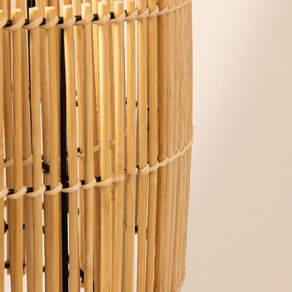 Traditional Vintage Rattan Weaving Cylinder 1-Light Table Lamp For Home Office