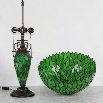 European Tiffany Stained Glass Hexagonal Dome Pull Cord 2-Light Table Lamp