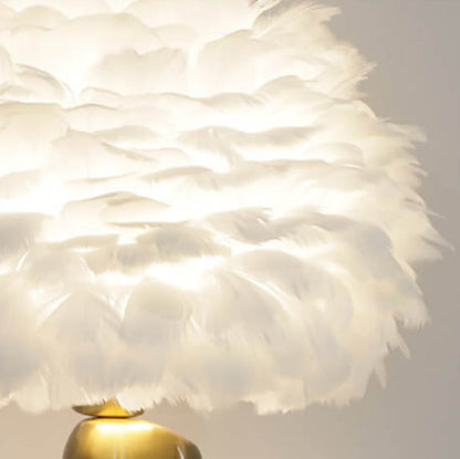 Nordic Creative White Feather Pom Pom 1-Light Table Lamp