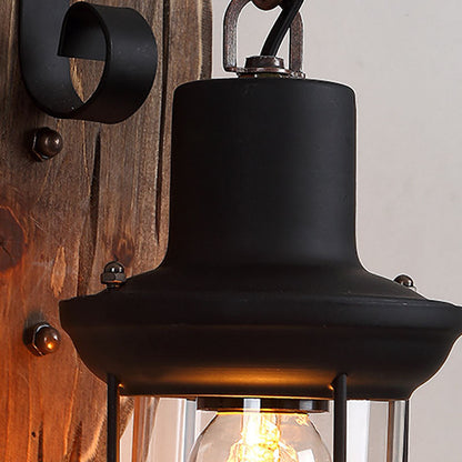 Traditional Farmhouse Wood Disc Iron Shade 1-Light Wall Sconce Lamp For Dining Room