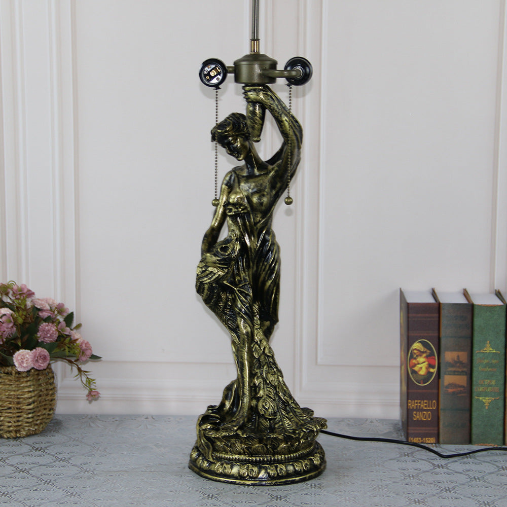Traditional Tiffany Resin Glass Dome Grape Cow Diamond Pretty Woman Base 2-Light Table Lamp For Bedside