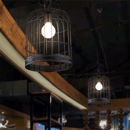 Traditional Farmhouse Cage Iron Glass 1-Light Pendant Light For Living Room