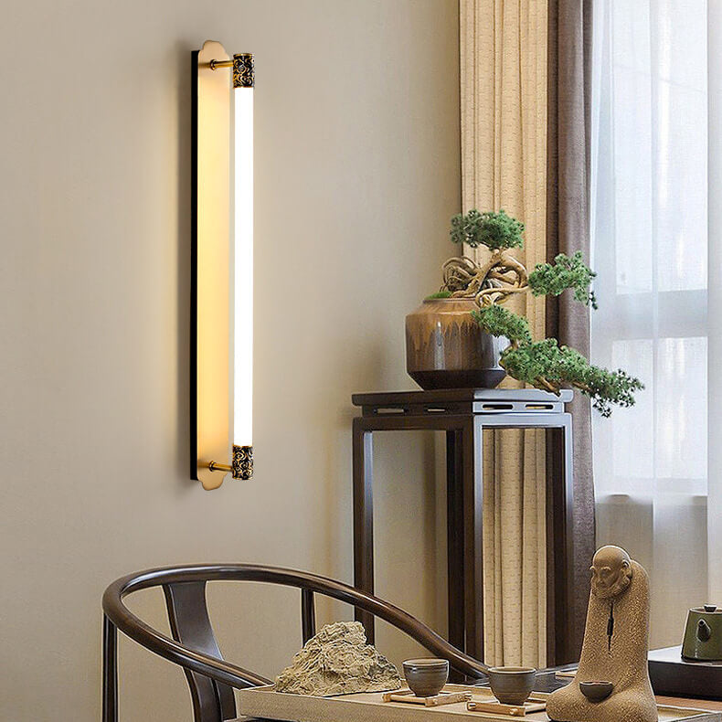 Modern Minimalist All Copper Straight Strip LED Wall Sconce Lamp