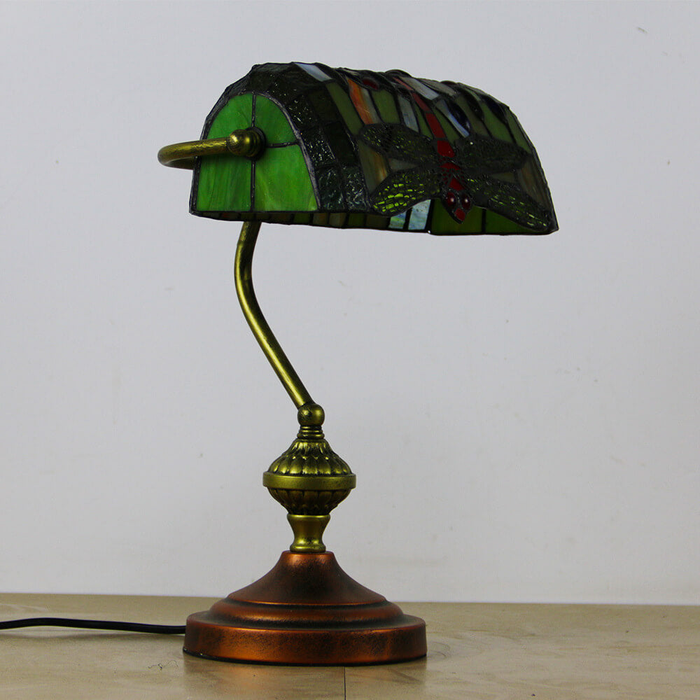 European Tiffany Vintage Bank Glass Hardware 1-Light Table Lamp