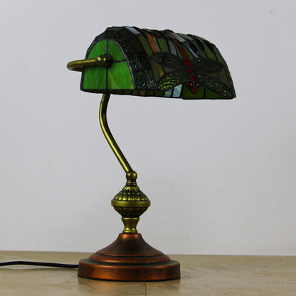 European Tiffany Vintage Bank Glass Hardware 1-Light Table Lamp