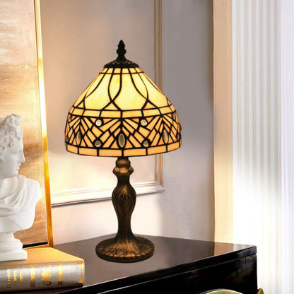 Traditional Tiffany Resin Glass Umbrella Shape 1-Light Table Lamp For Bedroom