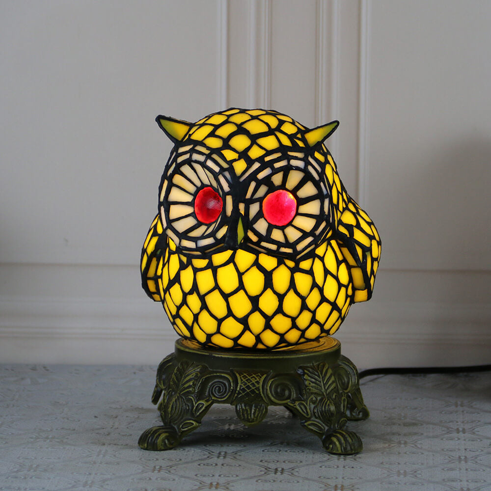 Tiffany Creative Owl Stained Glass 1-Light Table Lamp