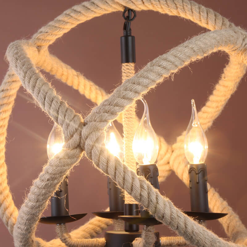Industrial Hemp Rope Ball 3-Light Candles Chandeliers