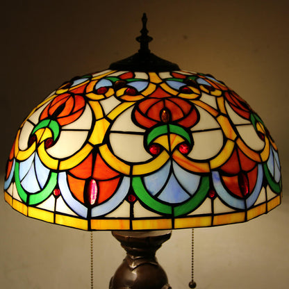 Tiffany European Retro Flowers Stained Glass Pull Cord 1-Light Table Lamp