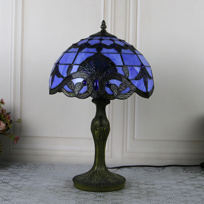Traditional Tiffany Dragonfly Stained Glass Resin Base 1-Light Table Lamp For Home Office